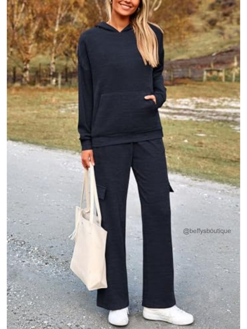 Two Piece Tracksuit Set Hoodie Cargo Pants Athleisure Outfit - Picture 3 of 6